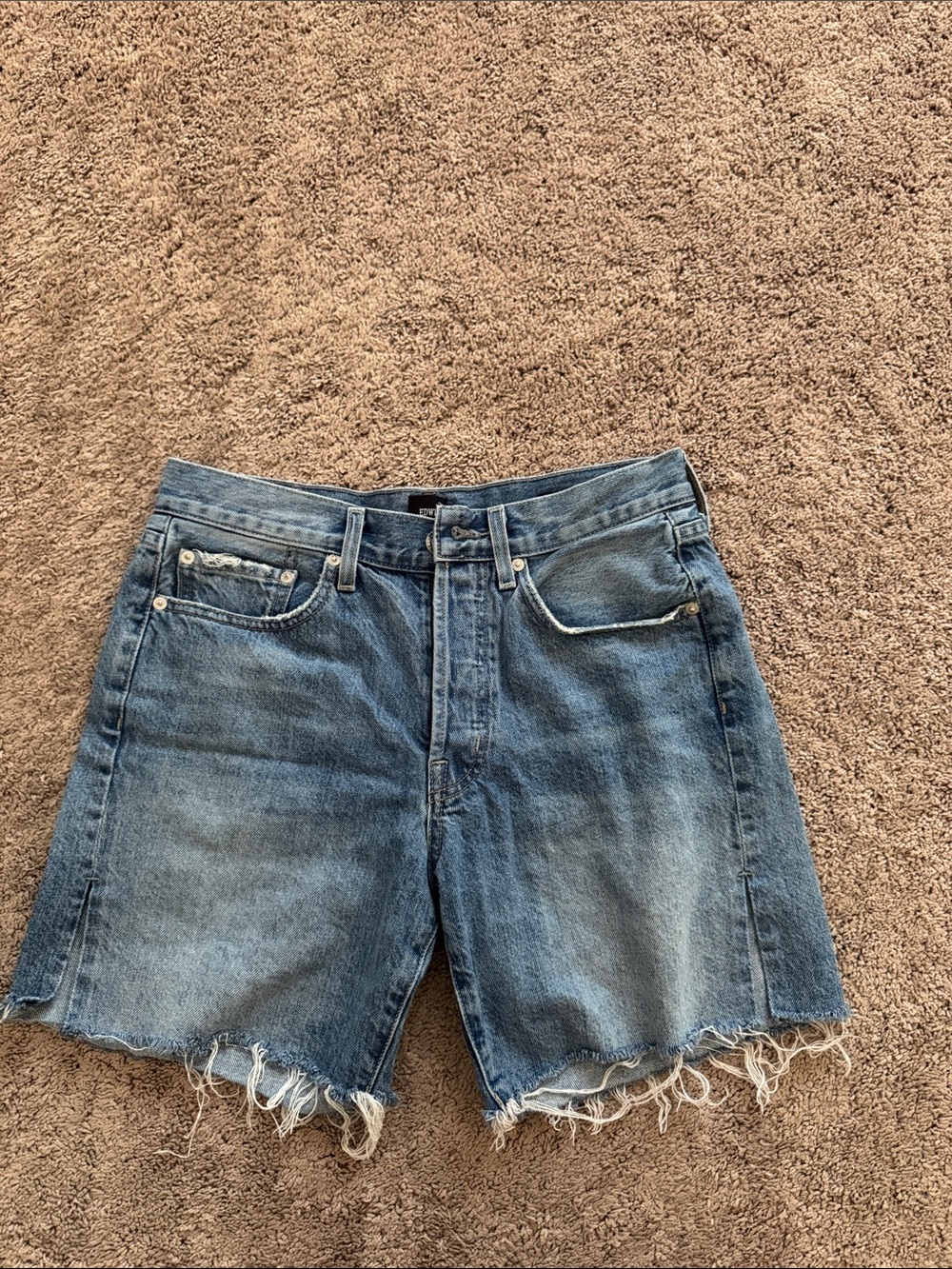 Edwin Women's Light Blue Distressed Denim Cutoff Shorts